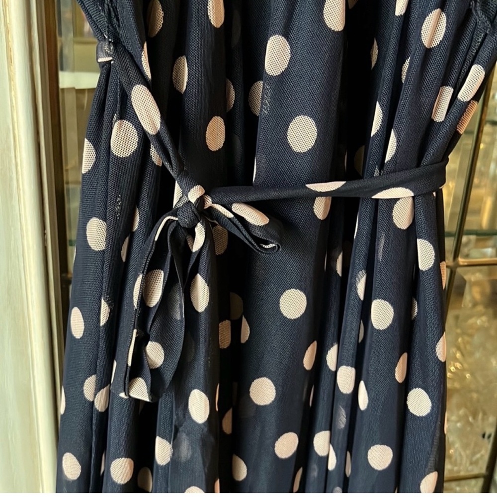 Kate and Lily Navy/Beige Polka Dot Halter neck Maxi Dress with Tie Waist size 4 - Picture 2 of 5